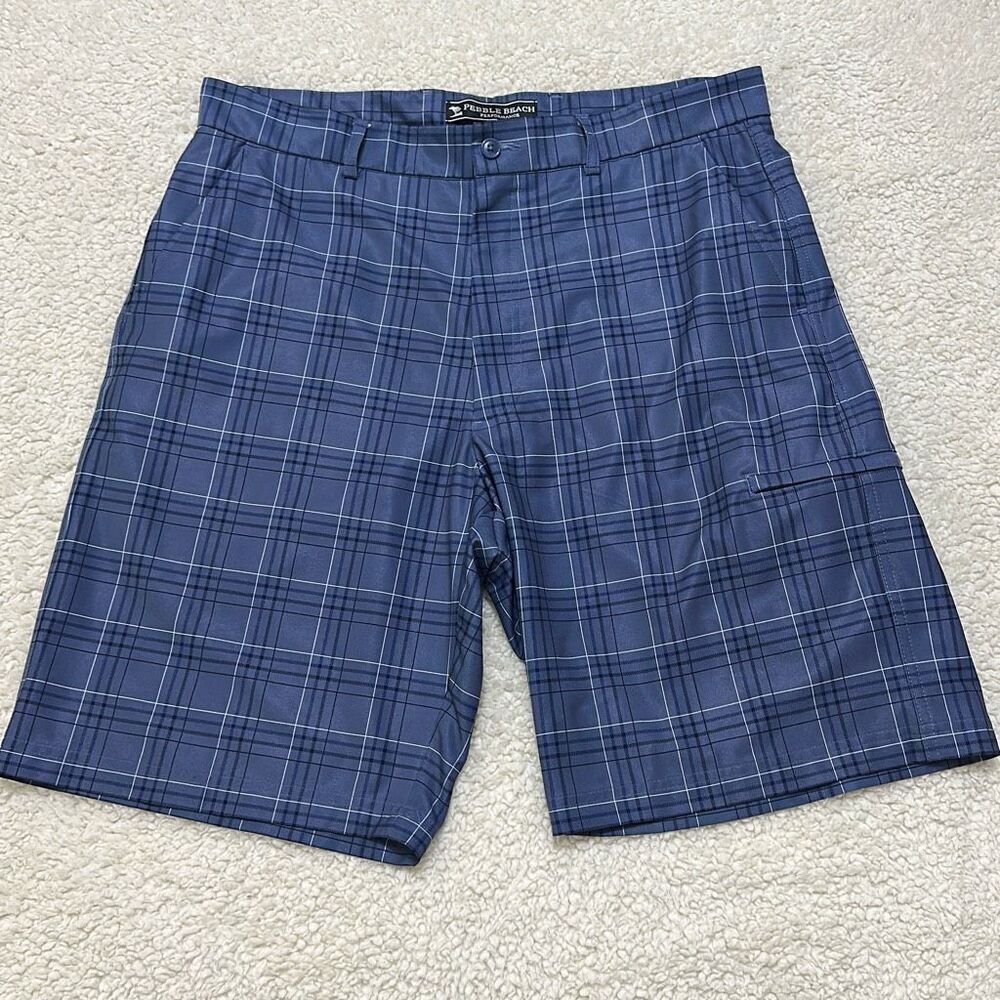 Pebble Beach Blue Plaid Golf Walking Performance Shorts Men’s Size 36